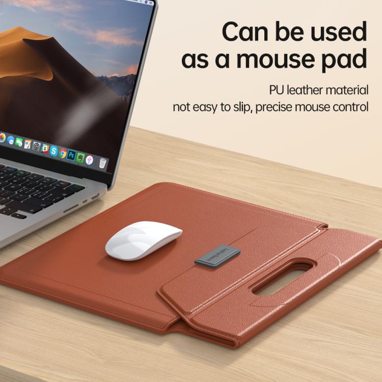 For 15 / 16.1 inch Handle Portable Laptop Briefcase PU Leather Laptop Sleeve with Foldable Stand(Brown) - Other by buy2fix | Online Shopping UK | buy2fix