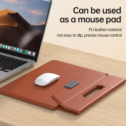 For 15 / 16.1 inch Handle Portable Laptop Briefcase PU Leather Laptop Sleeve with Foldable Stand(Brown) - Other by buy2fix | Online Shopping UK | buy2fix