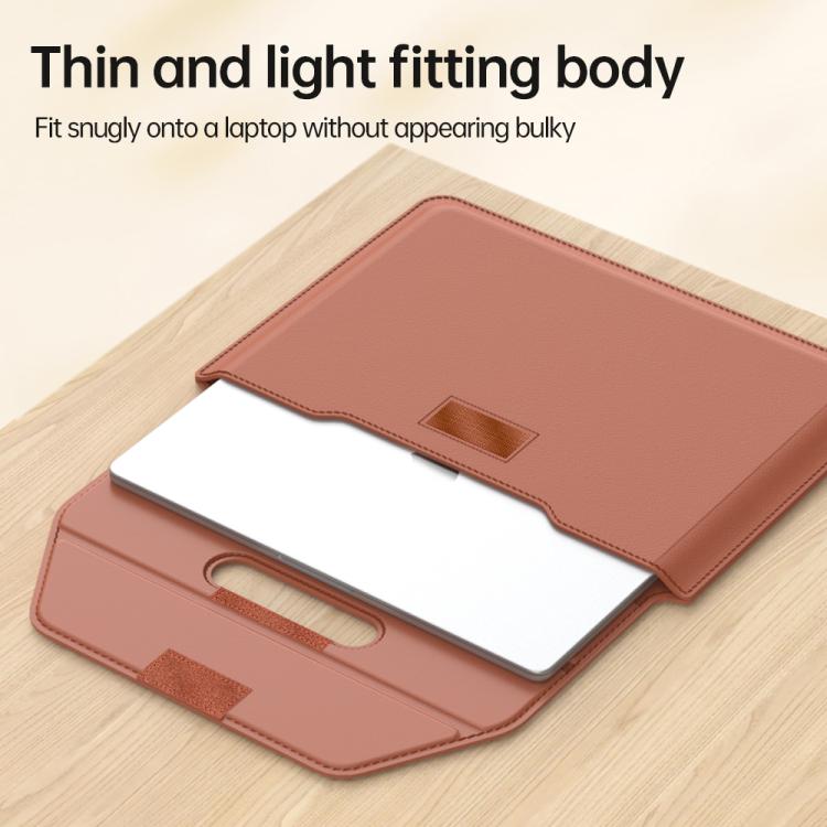 For 13 / 14 inch Handle Portable Laptop Briefcase PU Leather Laptop Sleeve with Foldable Stand(Brown) - Other by buy2fix | Online Shopping UK | buy2fix