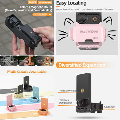 For DJI OSMO Pocket 3 Sunnylife 761V3 Magnetic Mount Multi Interface Expansion Adapter(Black) - Mount & Holder by Sunnylife | Online Shopping UK | buy2fix