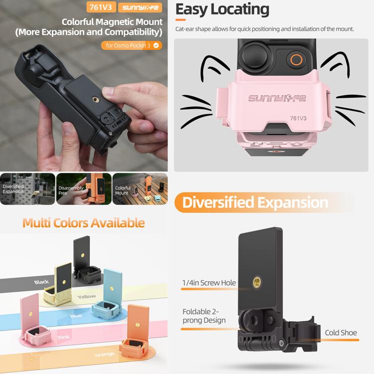 For DJI OSMO Pocket 3 Sunnylife 761V3 Magnetic Mount Multi Interface Expansion Adapter(Blue) - Mount & Holder by Sunnylife | Online Shopping UK | buy2fix