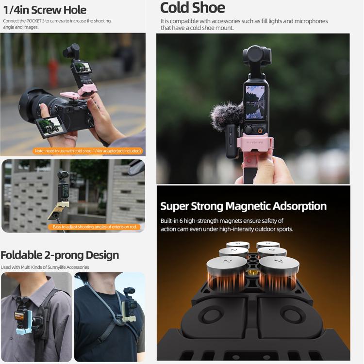 For DJI OSMO Pocket 3 Sunnylife 761V3 Magnetic Mount Multi Interface Expansion Adapter(Black) - Mount & Holder by Sunnylife | Online Shopping UK | buy2fix