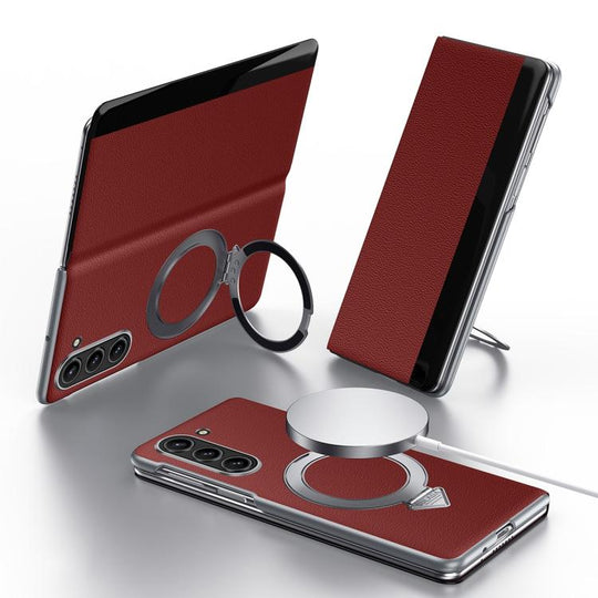 For Galaxy Z Fold6 SULADA Smart View Window MagSafe Magnetic Holder Leather Phone Case(Red)