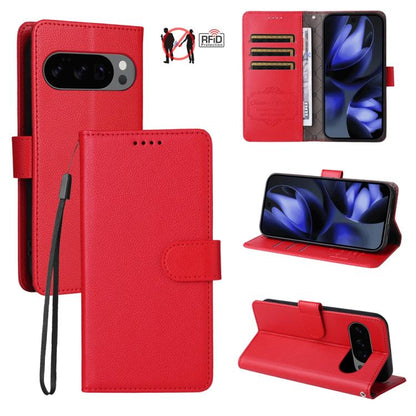 For Google Pixel 9 / 9 Pro / 10 / 10 Pro Litchi Texture RFID Blocking 3-Card Wallet Leather Phone Case(Red) - Google Cases by buy2fix | Online Shopping UK | buy2fix