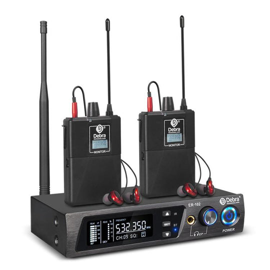 DEBRA ER-102 Professional Stage Wireless Audio Return Monitoring System with Two Receivers(UK Plug)