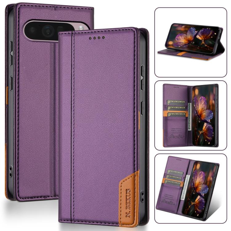 For Google Pixel 9 Pro XL / 10 Pro XL N.BEKUS P3 RFID Stitching Magnetic Flip Leather Phone Case(Purple) - Google Cases by N.BEKUS | Online Shopping UK | buy2fix