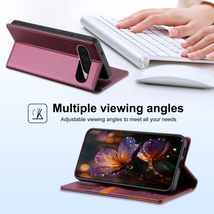 For Google Pixel 9 Pro XL / 10 Pro XL N.BEKUS P3 RFID Stitching Magnetic Flip Leather Phone Case(Wine Red) - Google Cases by N.BEKUS | Online Shopping UK | buy2fix