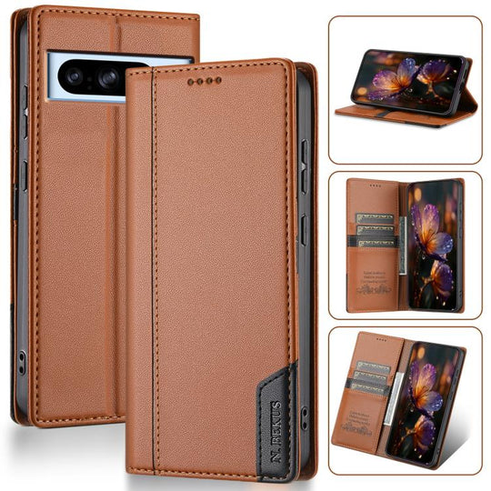 For Google Pixel 8a N.BEKUS P3 RFID Stitching Magnetic Flip Leather Phone Case(Brown)