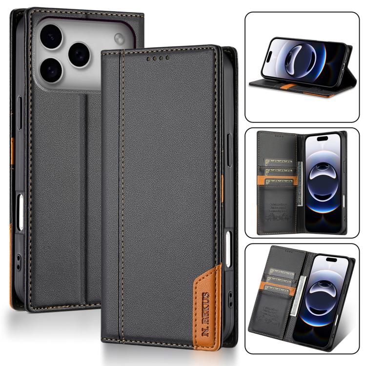 For iPhone 17 Pro Max N.BEKUS P3 RFID Stitching Magnetic Flip Leather Phone Case(Black) - iPhone 17 Pro Max Cases by N.BEKUS | Online Shopping UK | buy2fix