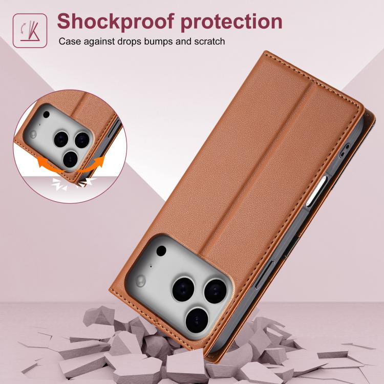 For iPhone 17 Pro Max N.BEKUS P3 RFID Stitching Magnetic Flip Leather Phone Case(Brown) - iPhone 17 Pro Max Cases by N.BEKUS | Online Shopping UK | buy2fix