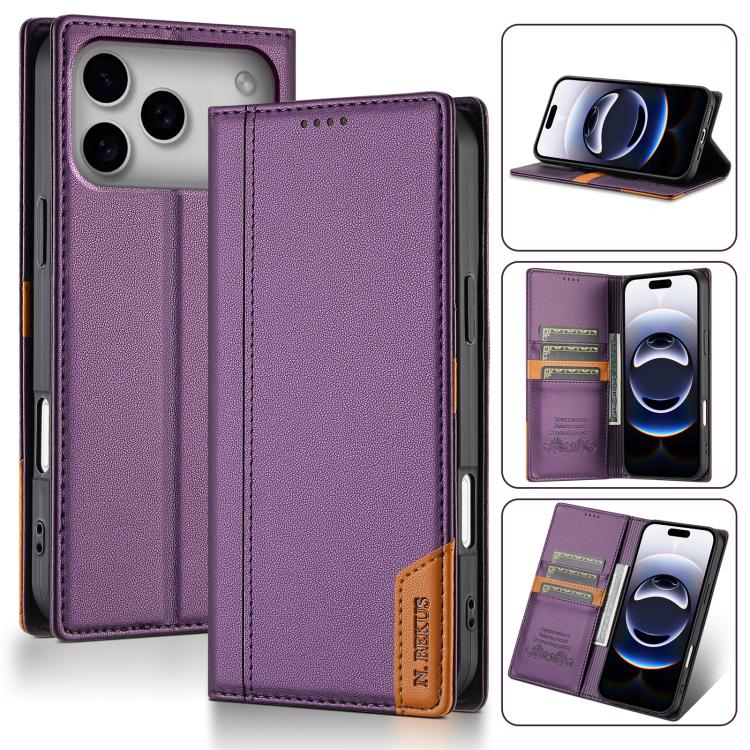 For iPhone 17 Pro N.BEKUS P3 RFID Stitching Magnetic Flip Leather Phone Case(Purple) - iPhone 17 Pro Cases by N.BEKUS | Online Shopping UK | buy2fix