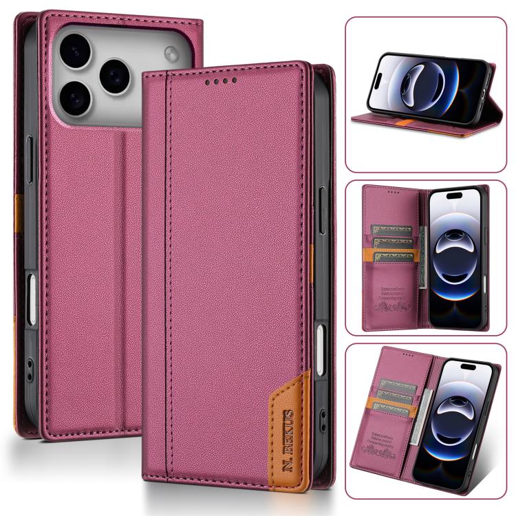 For iPhone 17 Pro N.BEKUS P3 RFID Stitching Magnetic Flip Leather Phone Case(Wine Red) - iPhone 17 Pro Cases by N.BEKUS | Online Shopping UK | buy2fix
