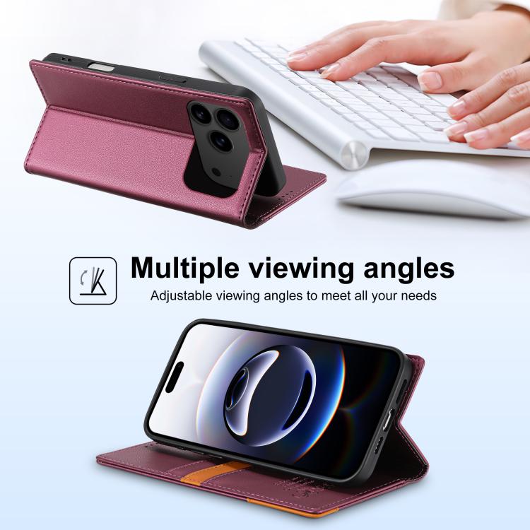 For iPhone 17 Pro N.BEKUS P3 RFID Stitching Magnetic Flip Leather Phone Case(Wine Red) - iPhone 17 Pro Cases by N.BEKUS | Online Shopping UK | buy2fix