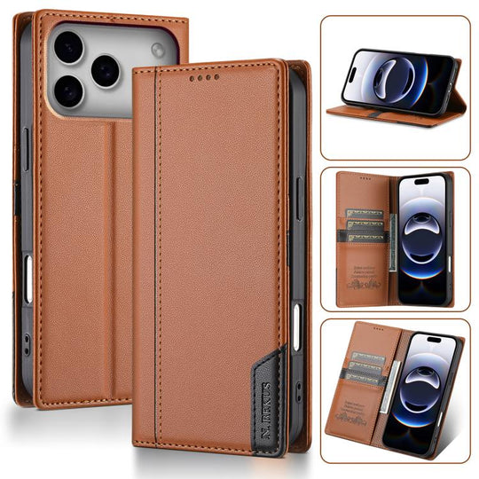 For iPhone 18 Pro / 17 Pro N.BEKUS P3 RFID Stitching Magnetic Flip Leather Phone Case(Brown)