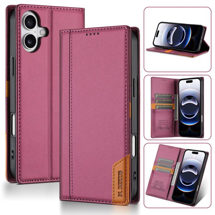 For iPhone 17 N.BEKUS P3 RFID Stitching Magnetic Flip Leather Phone Case(Wine Red) - iPhone 17 Cases by N.BEKUS | Online Shopping UK | buy2fix