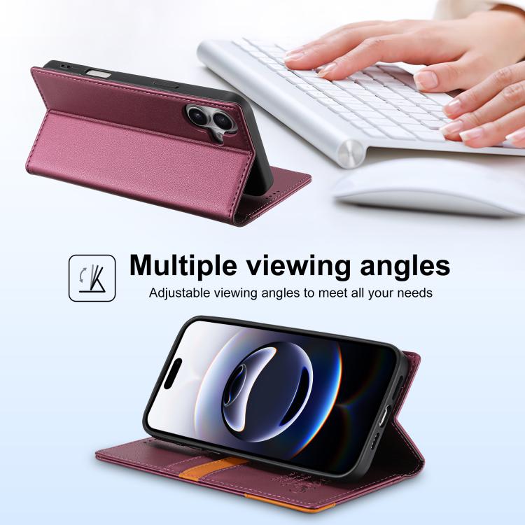 For iPhone 17 N.BEKUS P3 RFID Stitching Magnetic Flip Leather Phone Case(Wine Red) - iPhone 17 Cases by N.BEKUS | Online Shopping UK | buy2fix