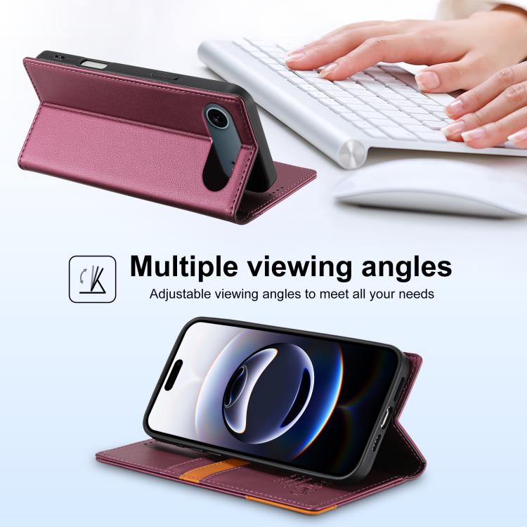 For iPhone 17 Air N.BEKUS P3 RFID Stitching Magnetic Flip Leather Phone Case(Wine Red) - iPhone 17 Air Cases by N.BEKUS | Online Shopping UK | buy2fix