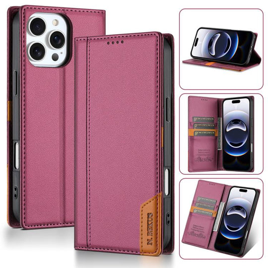 For iPhone 16 Pro Max N.BEKUS P3 RFID Stitching Magnetic Flip Leather Phone Case(Wine Red)