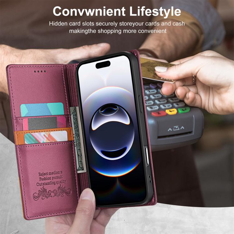 For iPhone 16 Pro Max N.BEKUS P3 RFID Stitching Magnetic Flip Leather Phone Case(Wine Red) - iPhone 16 Pro Max Cases by N.BEKUS | Online Shopping UK | buy2fix