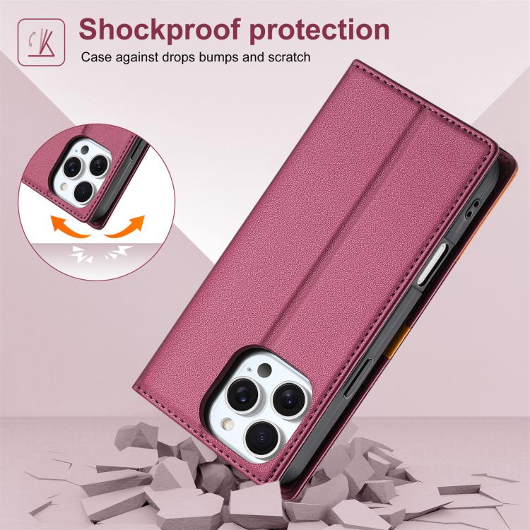 For iPhone 16 Pro Max N.BEKUS P3 RFID Stitching Magnetic Flip Leather Phone Case(Wine Red) - iPhone 16 Pro Max Cases by N.BEKUS | Online Shopping UK | buy2fix