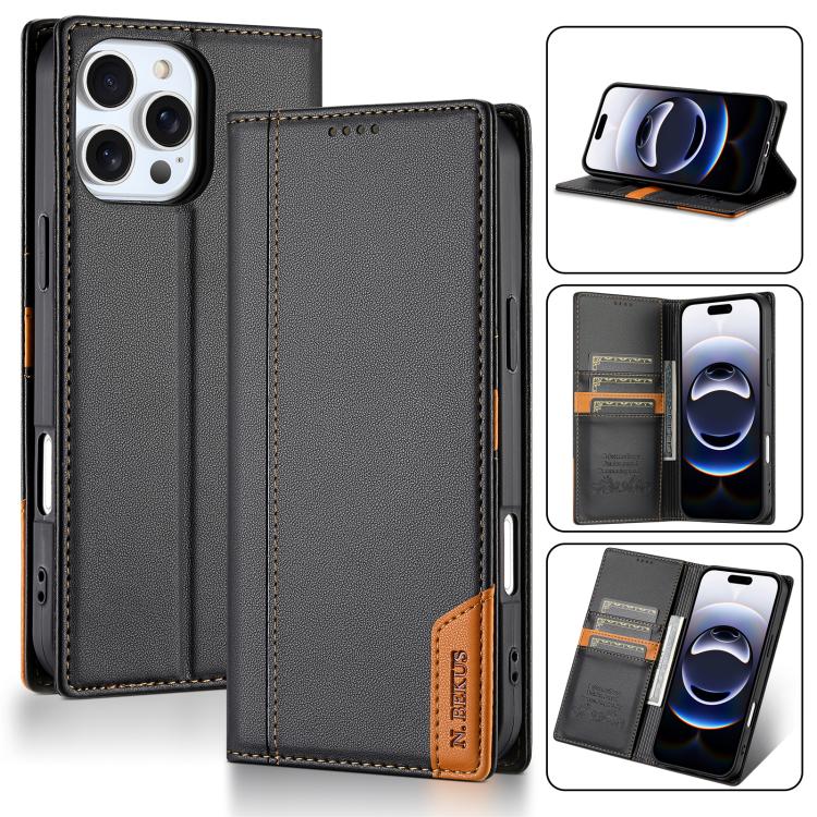 For iPhone 16 Pro N.BEKUS P3 RFID Stitching Magnetic Flip Leather Phone Case(Black) - iPhone 16 Pro Cases by N.BEKUS | Online Shopping UK | buy2fix