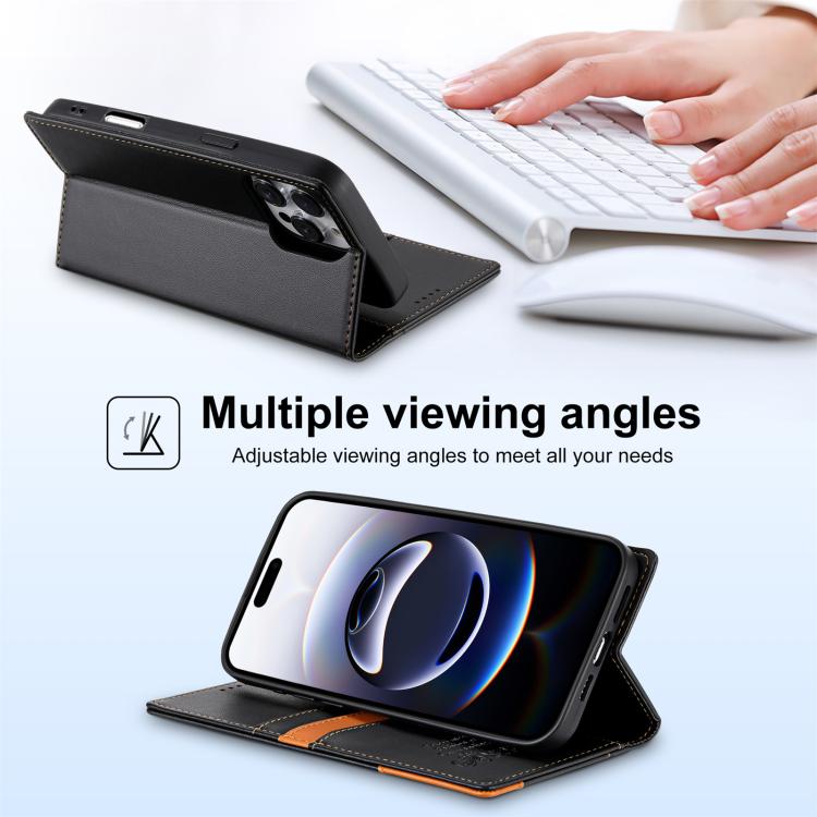 For iPhone 16 Pro N.BEKUS P3 RFID Stitching Magnetic Flip Leather Phone Case(Black) - iPhone 16 Pro Cases by N.BEKUS | Online Shopping UK | buy2fix