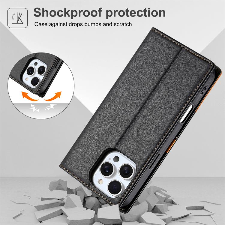 For iPhone 16 Pro N.BEKUS P3 RFID Stitching Magnetic Flip Leather Phone Case(Black) - iPhone 16 Pro Cases by N.BEKUS | Online Shopping UK | buy2fix