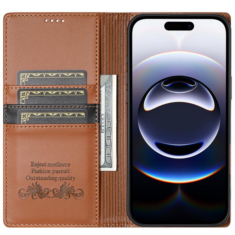 For iPhone 16 Plus N.BEKUS P3 RFID Stitching Magnetic Flip Leather Phone Case(Brown) - iPhone 16 Plus Cases by N.BEKUS | Online Shopping UK | buy2fix