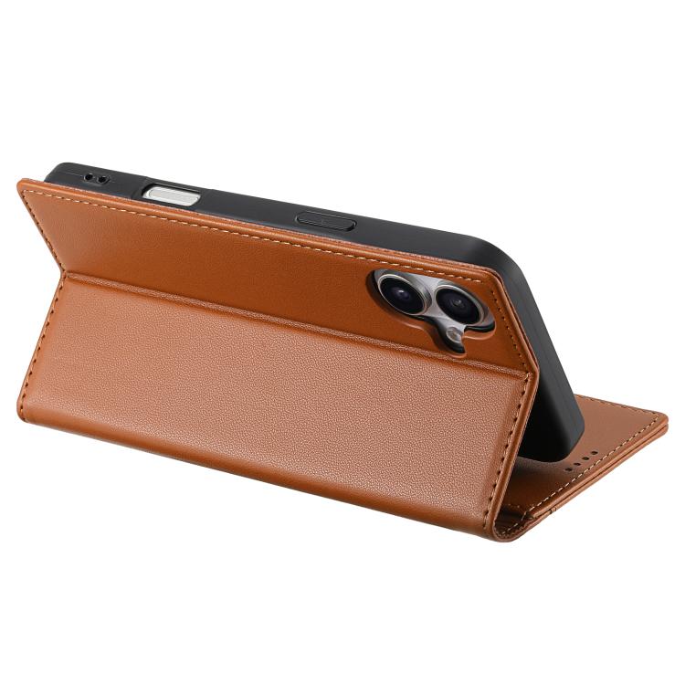 For iPhone 16 Plus N.BEKUS P3 RFID Stitching Magnetic Flip Leather Phone Case(Brown) - iPhone 16 Plus Cases by N.BEKUS | Online Shopping UK | buy2fix