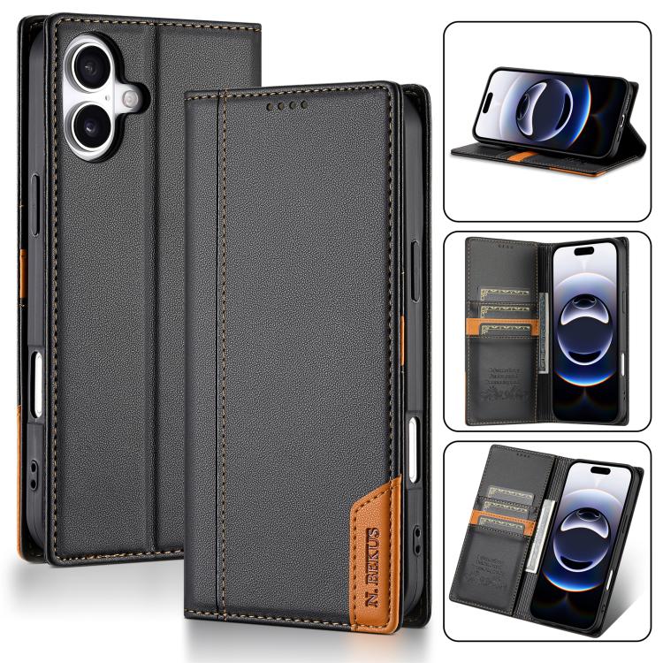 For iPhone 16 N.BEKUS P3 RFID Stitching Magnetic Flip Leather Phone Case(Black) - iPhone 16 Cases by N.BEKUS | Online Shopping UK | buy2fix