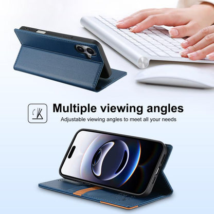 For iPhone 16 N.BEKUS P3 RFID Stitching Magnetic Flip Leather Phone Case(Blue) - iPhone 16 Cases by N.BEKUS | Online Shopping UK | buy2fix