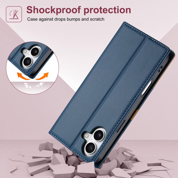 For iPhone 16 N.BEKUS P3 RFID Stitching Magnetic Flip Leather Phone Case(Blue) - iPhone 16 Cases by N.BEKUS | Online Shopping UK | buy2fix
