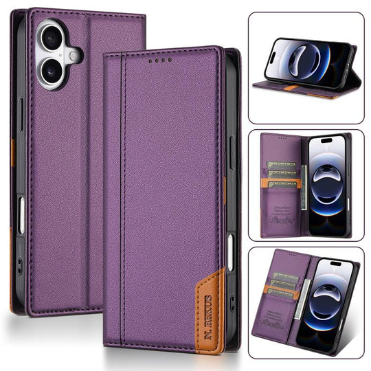 For iPhone 16 N.BEKUS P3 RFID Stitching Magnetic Flip Leather Phone Case(Purple)