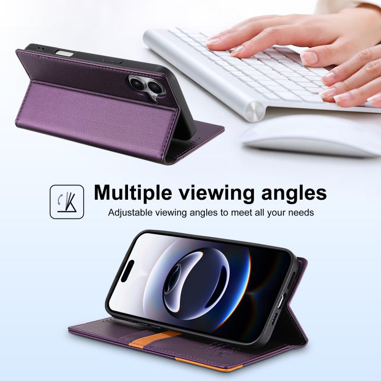 For iPhone 16 N.BEKUS P3 RFID Stitching Magnetic Flip Leather Phone Case(Purple) - iPhone 16 Cases by N.BEKUS | Online Shopping UK | buy2fix