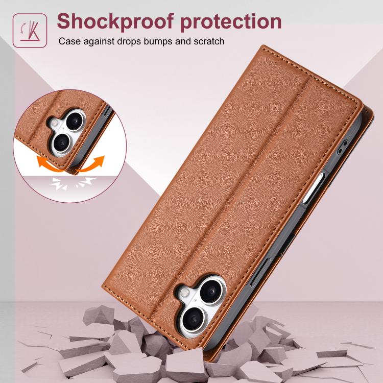 For iPhone 16 N.BEKUS P3 RFID Stitching Magnetic Flip Leather Phone Case(Brown) - iPhone 16 Cases by N.BEKUS | Online Shopping UK | buy2fix