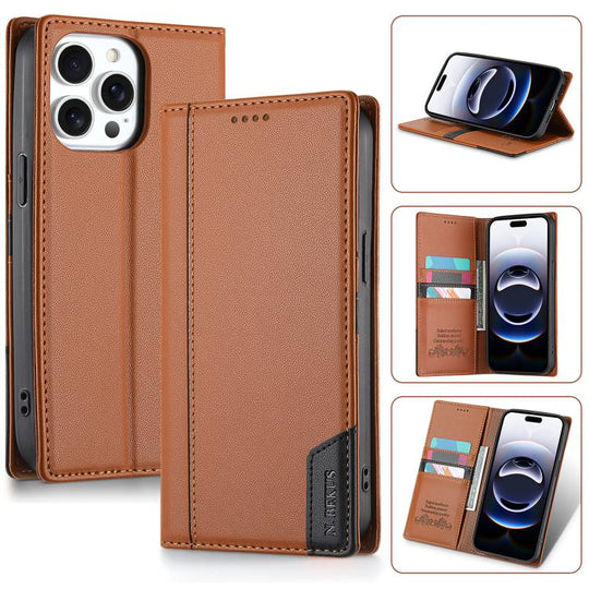 For iPhone 15 Pro Max N.BEKUS P3 RFID Stitching Magnetic Flip Leather Phone Case(Brown)