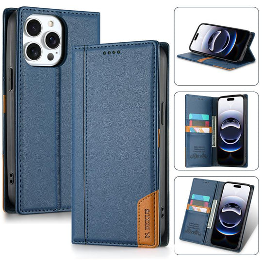 For iPhone 15 Pro N.BEKUS P3 RFID Stitching Magnetic Flip Leather Phone Case(Blue)