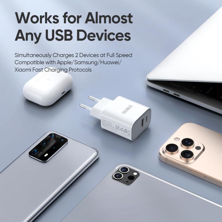 DUZZONA T12 PD30W Type-C / USB-C and USB Fast Charger, EU Plug(White) - USB Charger by DUZZONA | Online Shopping UK | buy2fix