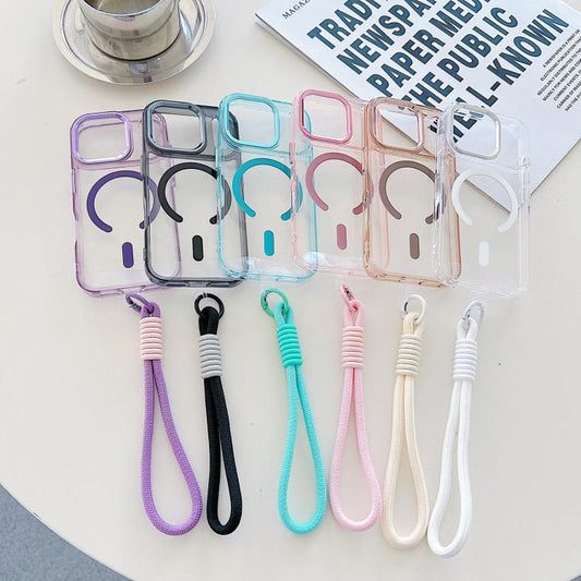 For iPhone 17 Pro Max MagSafe Magnetic Clear Phone Case with Wrist Strap(Pink) - iPhone 17 Pro Max Cases by buy2fix | Online Shopping UK | buy2fix