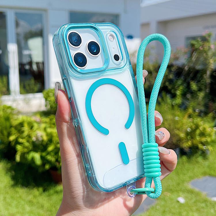 For iPhone 17 Pro Max MagSafe Magnetic Clear Phone Case with Wrist Strap(Blue) - iPhone 17 Pro Max Cases by buy2fix | Online Shopping UK | buy2fix