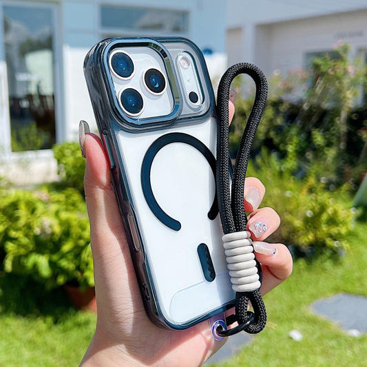 For iPhone 17 Pro Max MagSafe Magnetic Clear Phone Case with Wrist Strap(Black) - iPhone 17 Pro Max Cases by buy2fix | Online Shopping UK | buy2fix