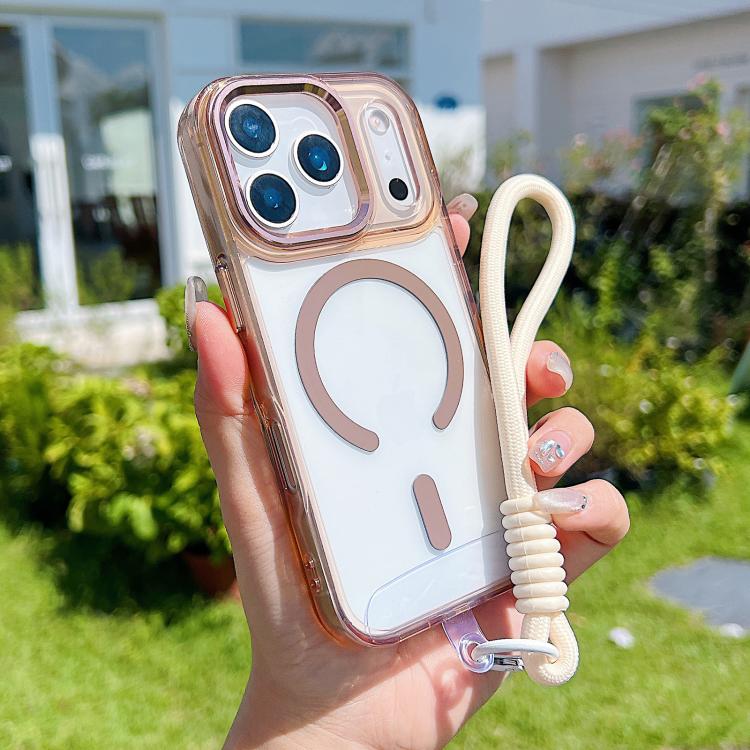 For iPhone 17 Pro Max MagSafe Magnetic Clear Phone Case with Wrist Strap(Gold) - iPhone 17 Pro Max Cases by buy2fix | Online Shopping UK | buy2fix