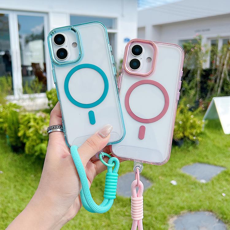 For iPhone 17 MagSafe Magnetic Clear Phone Case with Wrist Strap(White) - iPhone 17 Cases by buy2fix | Online Shopping UK | buy2fix