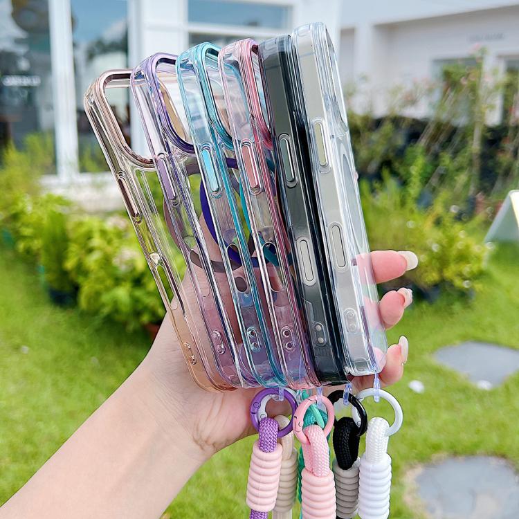 For iPhone 17 MagSafe Magnetic Clear Phone Case with Wrist Strap(Pink) - iPhone 17 Cases by buy2fix | Online Shopping UK | buy2fix