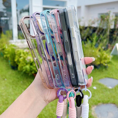 For iPhone 17 MagSafe Magnetic Clear Phone Case with Wrist Strap(Pink) - iPhone 17 Cases by buy2fix | Online Shopping UK | buy2fix