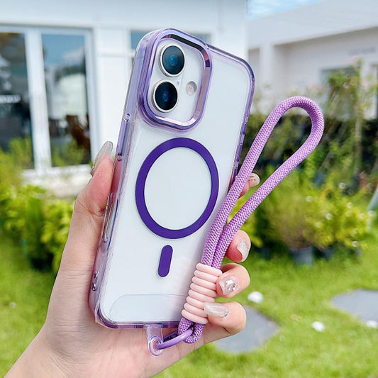 For iPhone 17 MagSafe Magnetic Clear Phone Case with Wrist Strap(Purple) - iPhone 17 Cases by buy2fix | Online Shopping UK | buy2fix