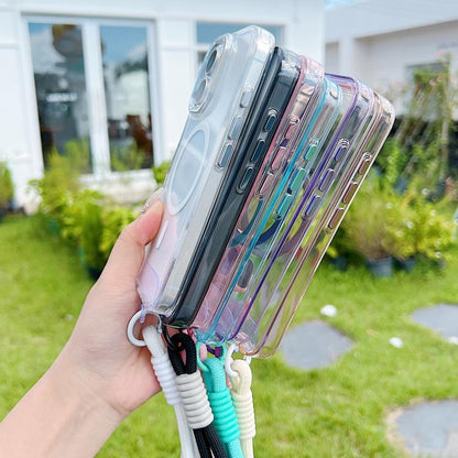 For iPhone 17 MagSafe Magnetic Clear Phone Case with Wrist Strap(Purple) - iPhone 17 Cases by buy2fix | Online Shopping UK | buy2fix