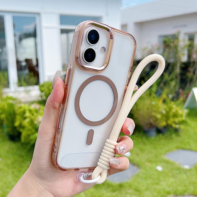 For iPhone 17 MagSafe Magnetic Clear Phone Case with Wrist Strap(Gold) - iPhone 17 Cases by buy2fix | Online Shopping UK | buy2fix
