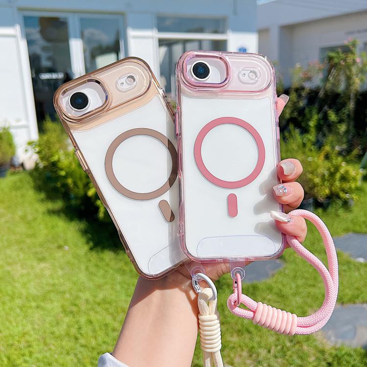 For iPhone Air MagSafe Magnetic Clear Phone Case with Wrist Strap(White) - iPhone Air Cases by buy2fix | Online Shopping UK | buy2fix