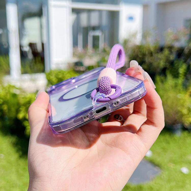 For iPhone Air MagSafe Magnetic Clear Phone Case with Wrist Strap(Pink) - iPhone Air Cases by buy2fix | Online Shopping UK | buy2fix